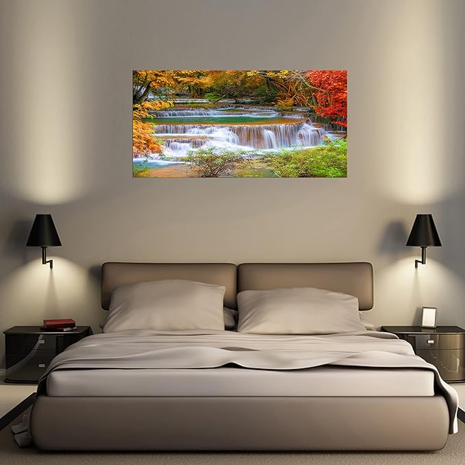 DZL Art S75375 Large Wall Art Canvas Prints Waterfall In Deep Rain Forest Jungle Painting Framed wall art for living Room Bedroom and Office Home Decor Artwork
