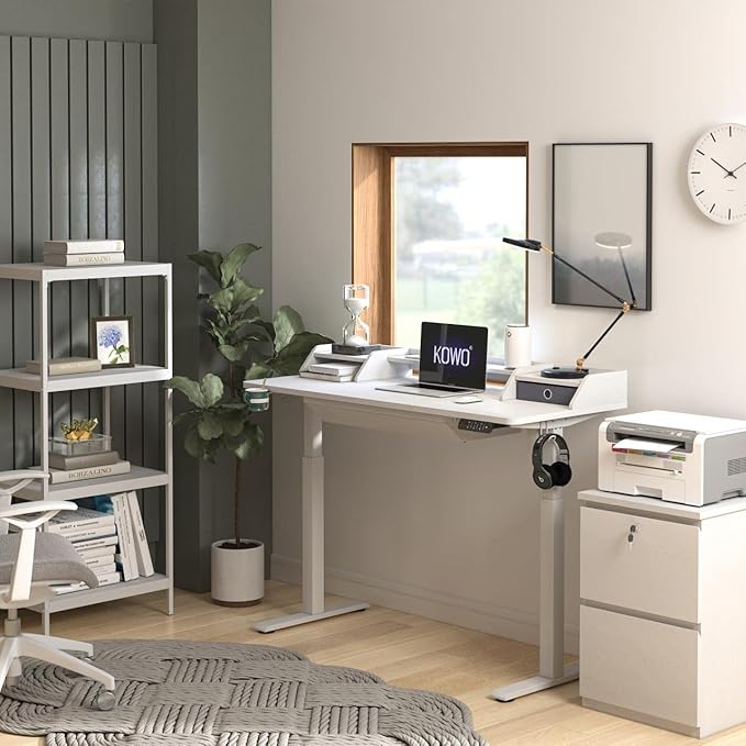 kowo 2 Drawer Wood File Cabinet with Lock, Printer Stand, Vertical Filing Cabinet fits A4, Letter, and Legal Size Documents for Home Office, White