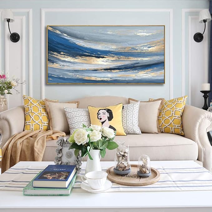 Abstract Wall Art Canvas Paintings Blue Fantasy Modern Large Framed Artwork Decor for Living Room Bedroom Office Painting Home Decor 20"x40"