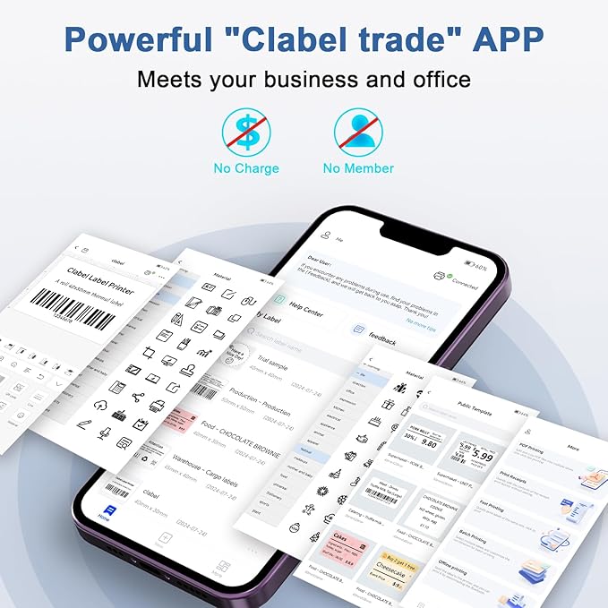 CLABEL Label Maker Machine with Tape 221B Inkless Label Printer Handheld Barcode Printer Compatible with Phone & PC for Retail School Office Organization Label Makers with APP