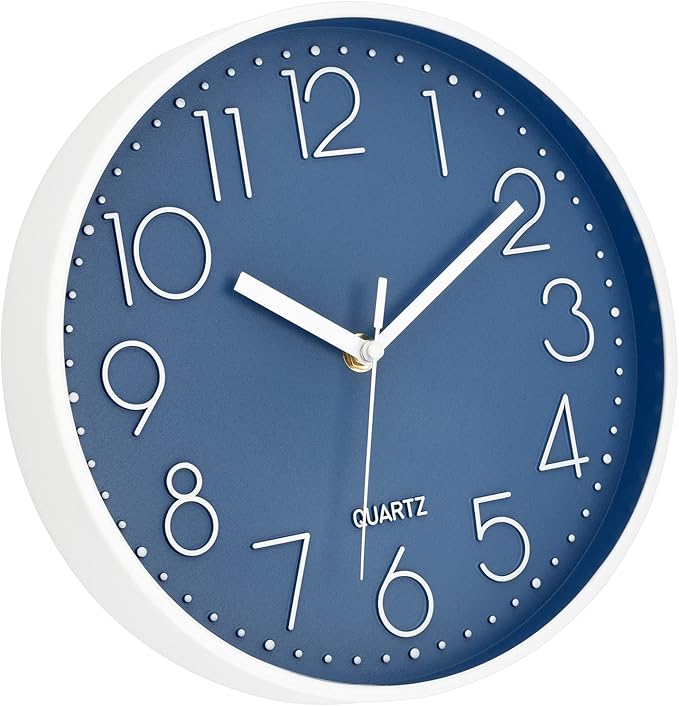 Foxtop 10 Inch Wall Clock Silent Non-Ticking Battery Operated Quartz Round Modern Simple Wall Clock Decorative for Bedroom Kitchen Home Office School (Cerulean)