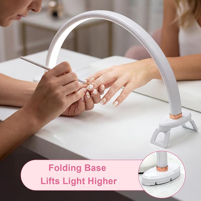 Half Moon Light for Nail Desk 16 inch Nail Desk Light Half Moon Lamp Portable Arch Lamp Dimmable with Foldable Bracket for Desk Salon Table Use, 3 Color Temperature