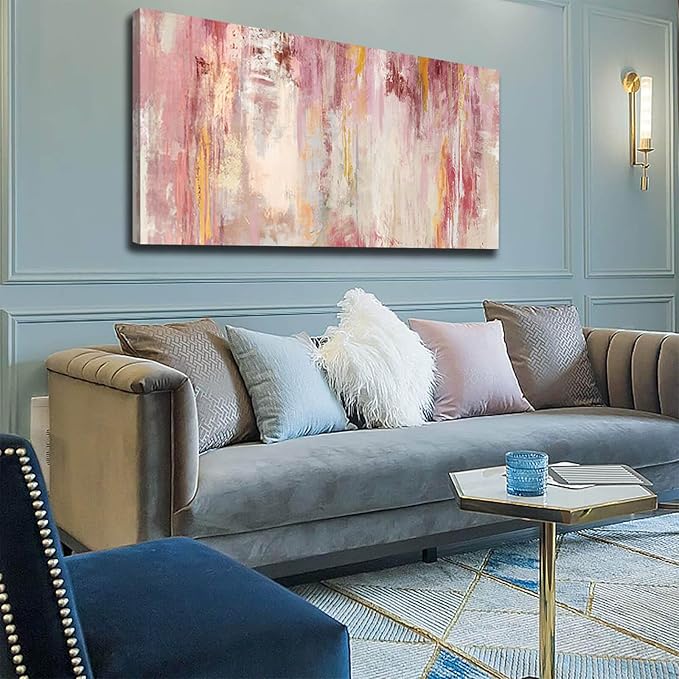 Kureful Abstract Canvas Wall Art Large Wall Decor Pink Wall Paintings for Bedroom Living Room Office Gold Artwork Picture 29x58 Inch