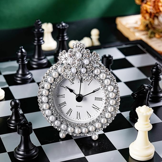 Mini Tabletop Clock, Decorative Metal Table Clock with Battery Operated for Bedside, Table, Living Room, Home and Office