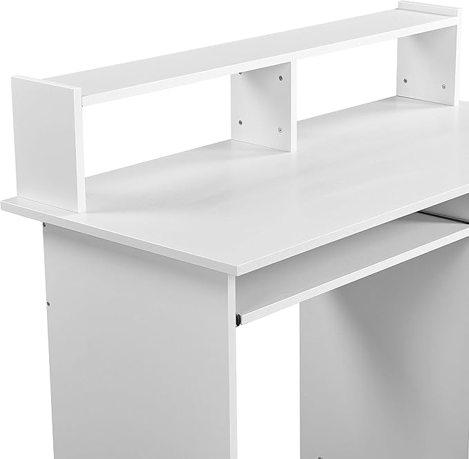 Yaheetech Desk with Keyboard Tray, Home Office Computer Desk Wooden PC Laptop Desk, Morden Sturdy Study Writing Table, White