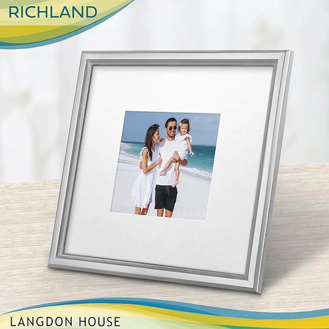 Langdon House - 8x8 Silver Picture Frame with Mat to 4x4 - Distinguished Edging for Classic Style - Richland Collection