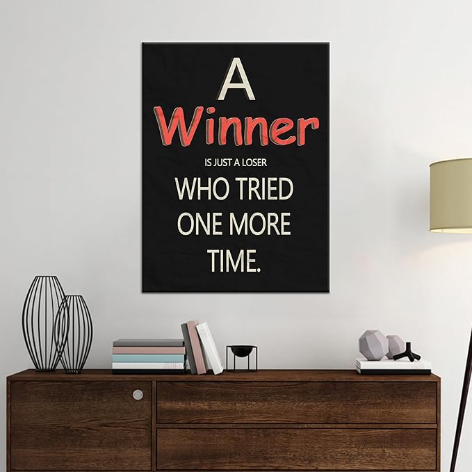Motivational Canvas Poster Wall Art Winner Inspirational Entrepreneur Quotes Picture Wall Decor Positive Painting Artwork for Modern Home Bedroom Office Workplace Stretched and Framed [18''Hx24''W]