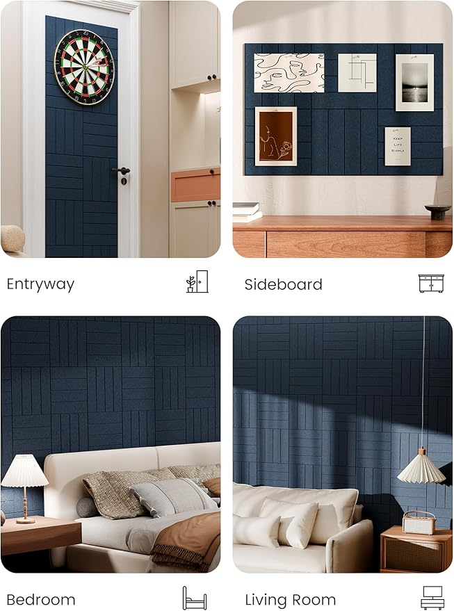 Bumusty Large Cork Board Alternative-36 x 24" Felt Bulletin Board Tiles, with 30 Pushpins, 40 Adhesive Tabs, 6-Pack Slat Wall Paneling, Cork Boards for Office Push Pin Board Felt Board-Navy Blue
