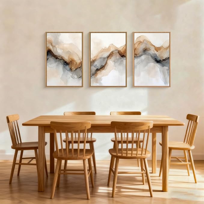 Ausril Abstract Neutral Framed Canvas Wall Art Set, Retro Watercolor Landscape Wall Decor, Modern Texture Art Prints, Minimalist Nature Wall Painting for Living Room, Bedroom, Office 16×24inches