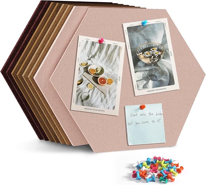 8 Pack Hexagon Felt Bulletin Board Tiles - 11.8" Large Thick Pin Board for Walls with 30 Push Pins, DIY Boards for Office Home School Decor, Aesthetic Hex Cork Board Alternative