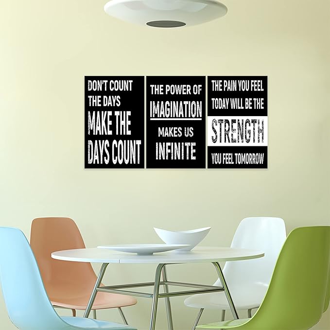 3 Piece Inspirational Wall Art Black Background Sayings Pictures, Quote Motivational Canvas Print for Home Wall Decor, Triptych Entrepreneur Poster Framed Artwork for Women Men Room Decor (48"Wx24" H)