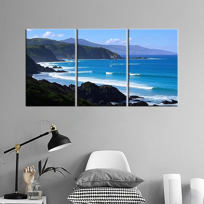Ocean Scenery Canvas Wall Art Nature Landscape Picture Painting Beautiful Coastline Poster Print Artwork for Home Bedroom Office Gallery Wall Decoration Stretched and Framed [48''Wx24''H]