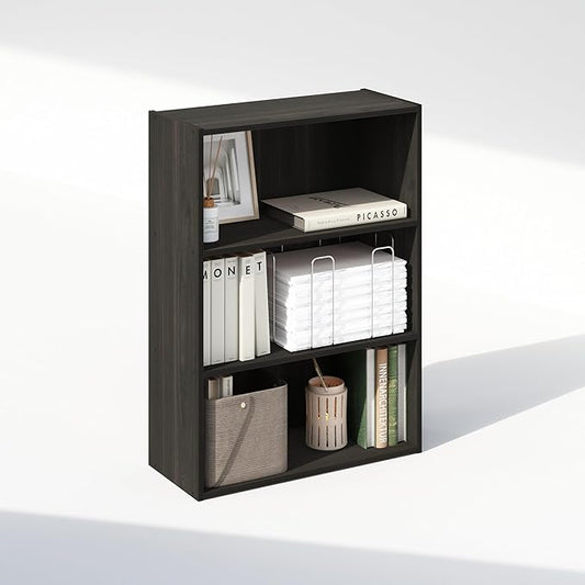 Furinno Simple Book Shelf, 3-Tier Bookshelf, Storage Shelves Bookcase, 9.7 x 23.7 x 31.5, for Living Room, Bedroom, Home Office, Espresso