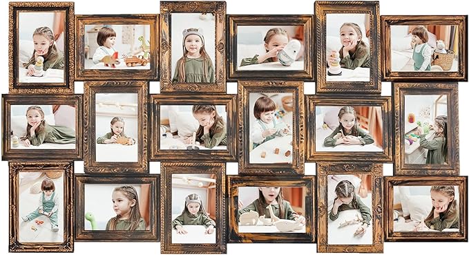 HELLO LAURA - 4x6 Picture Frame Collage With 18 Openings for Wall - Large Photo Frame Collage Wall Decor for Living Room Bedroom - Rusted Gold