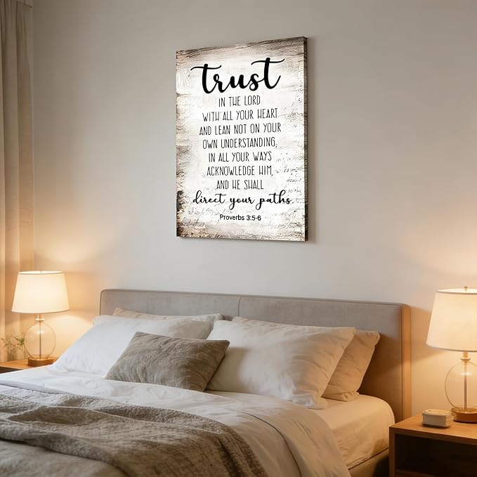 Proverbs3:5-6 Trust In The Lord With All Your Heart Canvas goodness of god Wall Art the lords prayer Picture Wall Decor Christian Bible Scripture Poster Print Artwork for Office Church 16x24 in Canvas