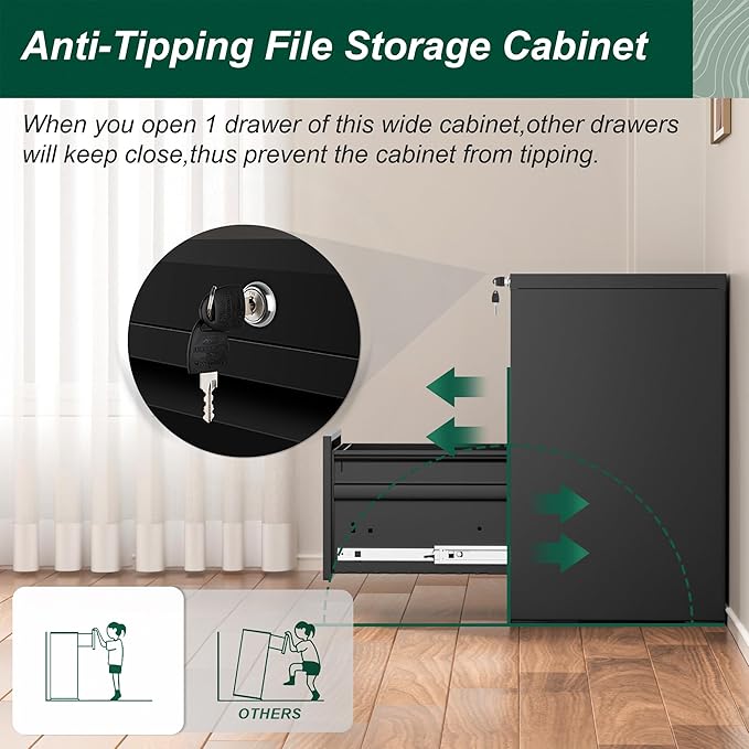 Superday 2 Drawer File Cabinets, 18” D Vertical File Cabinet with Lock, Locking Filing Cabinet for Home Office, Black Metal Filing Cabinets for Hanging Letter/Legal Folders, Easy Assemble