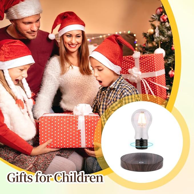 VGAzer Magnetic Levitating Floating Wireless LED Light Bulb Desk Lamp for Unique Gifts, Room Decor, Night Light, Home Office Desk Decor (Round Wooden Base A)