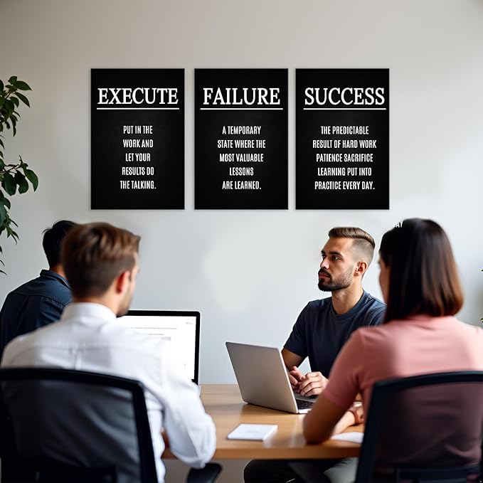 YOUHONG Motivational Wall Art Inspirational Posters for Office & Home - 12x16 Inch 3-Piece Canvas Prints with Wooden Frame, Fade-Resistant Quote Wall Decor, Positive Posters for Living Room & Bedroom