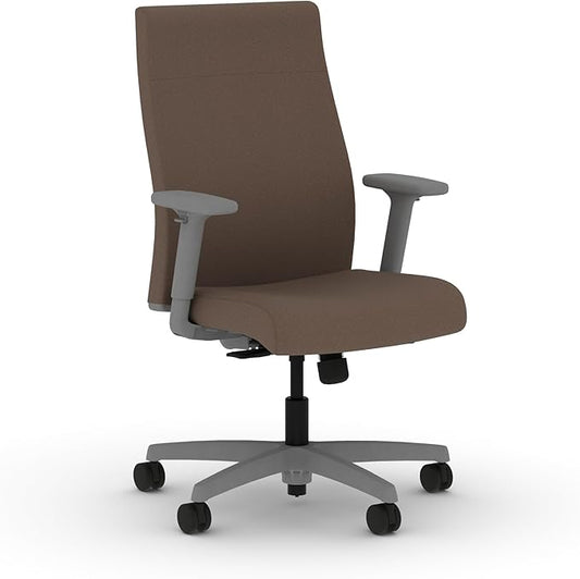 HON Ignition 2.0 Fabric Office Chair, Upholstered, Adjustable Arms, Standard Synchro-Tilt Recline Executive Ergonomic Office Chair, Titanium Frame, Bark