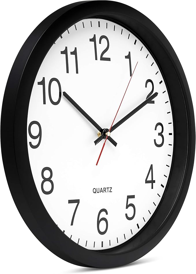 Bernhard Products Black Wall Clock Silent Non Ticking - 16 Inch Extra Large Quality Quartz Battery Operated Round Easy to Read Home/Office/Business/Kitchen/Classroom/School Clocks