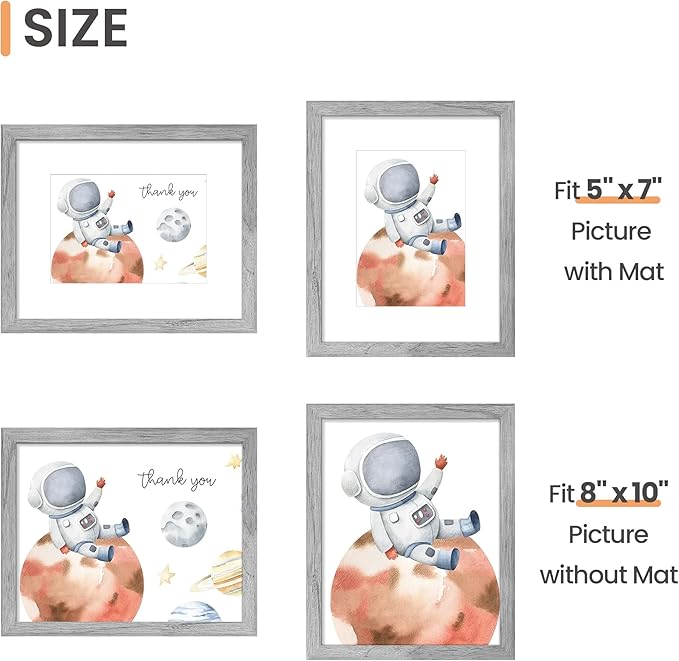 upsimples 8x10 Picture Frame Set of 5, Display Pictures 5x7 with Mat or 8 x 10 Without, Wall Gallery Photo Frames, Gray