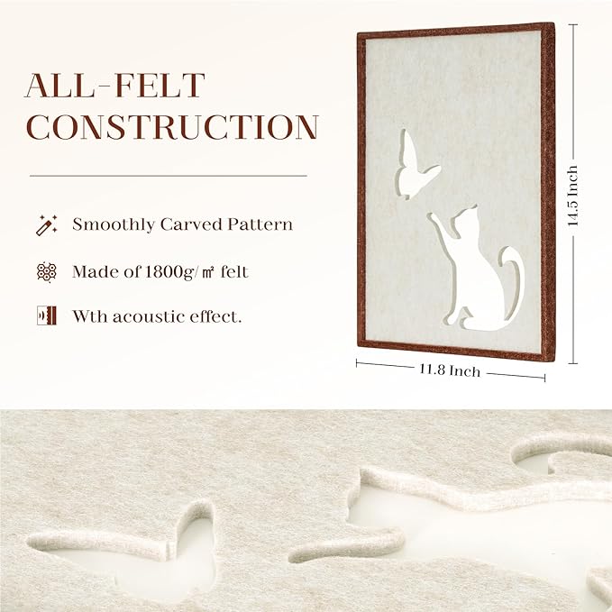 DOLLAR BOSS Felt Framed Cork Board 14.5'' x11.8'' Bulletin Boards for Walls, Decorative Pin Board for Office Home Decor for Kids Hallway Bedroom Dining Living Room, Cat& Butterfly