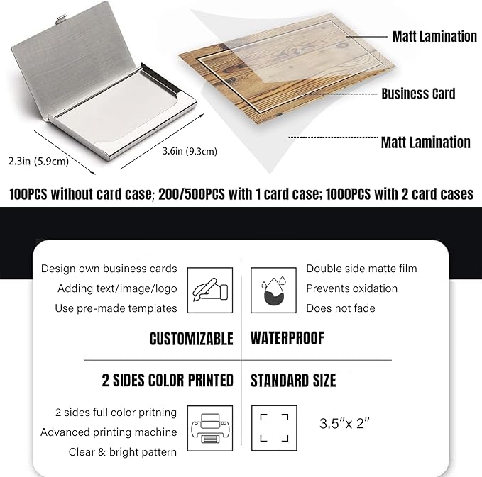 Business Cards Customize with Wood Texture Templates, Custom Business Cards Personalized with Your Logo, 3.5"X 2" 300gsm Matte Paper for Small Business