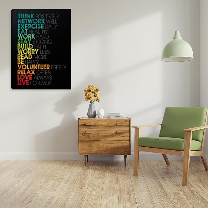 Inspirational Black Canvas Wall Art Motivational Positive Quotes Office Wall Decor Painting Picture Poster Art Prints Living Room Bedroom Workplace Office Framed Artwork Decorations 12"x16"