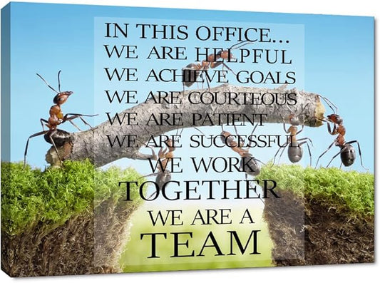 Framed Inspirational Canvas Wall Art Easy to Hang Modern Gallery-Wrapped Ants Constructing Bridge Teamwork Posters and Prints Stretched for Home Office Decor - 28''Wx44''H