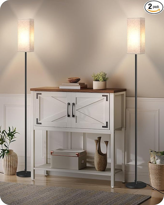 2 Pack Floor Lamp, Pole Lamp with Foot Switch, Modern Standing Lamp Lampshade, Minimalist Freestanding Lamp (Bulb Not Included), for Living Room, Bedroom Office, Black and Beige E07LDP205