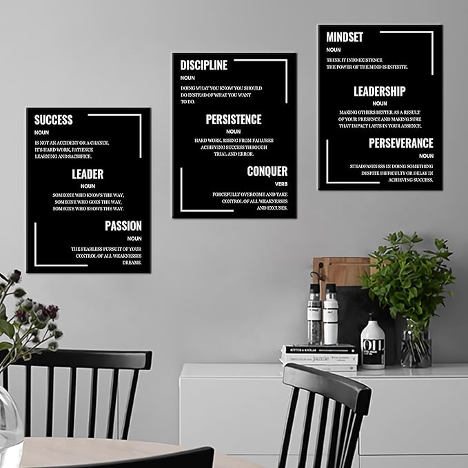 Inspirational Canvas Wall Art 3 Pieces Poster Motivational Entrepreneur Quotes Prints Artwork Home Decor Inspiring Painting Pictures for Bedroom Bathroom Wall Decoration Ready to Hang [36''W x 16''H]