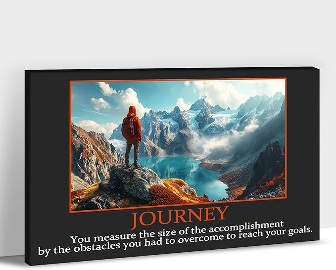 UZMKM - Inspirational Canvas Wall Art, Quotes Motivational Journey Black Style Print Picture for Office Wall Decor, Company Poster Framed Artwork for Women Men Home Decor Ready to Hang 18x24 Inch