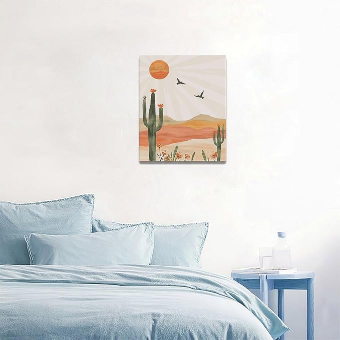 Cactus Wall Art Succulent Desert Boho Pictures Wall Decor Minimalist Nature Canvas Painting Print Home Modern Artwork Decorations Framed for Bathroom Living Room Bedroom Office 16 x 20 inch