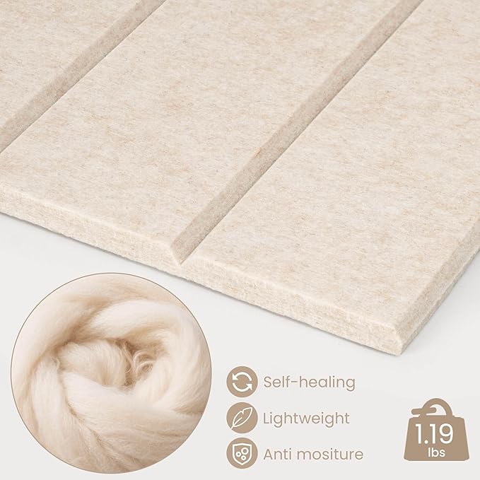 Bulletin Board, 24 x 18 inches Felt Board Decorative Pin Board, 4' x 3' Cork Board Alternative for Wall, Foldable Photo Board with 20 Pushpins - Oatmeal Stripes