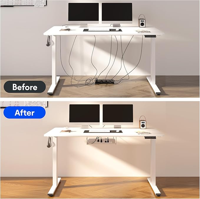 FLEXISPOT EN2 Whole-Piece Standing Desk with Clamp Power Strip, 48 x 30 Electric Stand Up Height Adjustable Desk with Cable Management (Black Frame + 48" White Top, 2 Packages)