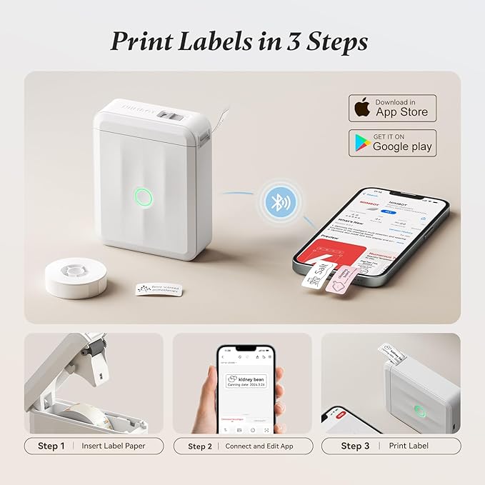 NIIMBOT Label Maker Machine Bluetooth Label Printer for School Home Office Organization, Wireless Mini Labeler D110 Upgraded Version, Label Machine with 3 Label Tapes, White