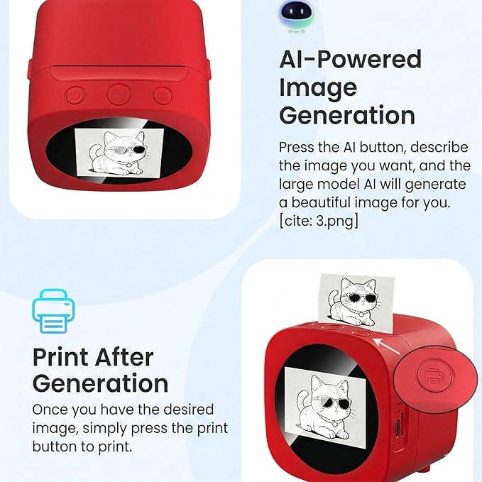 Smart AI Voice Printer with 2.4 Inch Screen, Portable Device, Mini Inkless Thermal Label Maker for Study and Office,Home, Study & DIY Projects