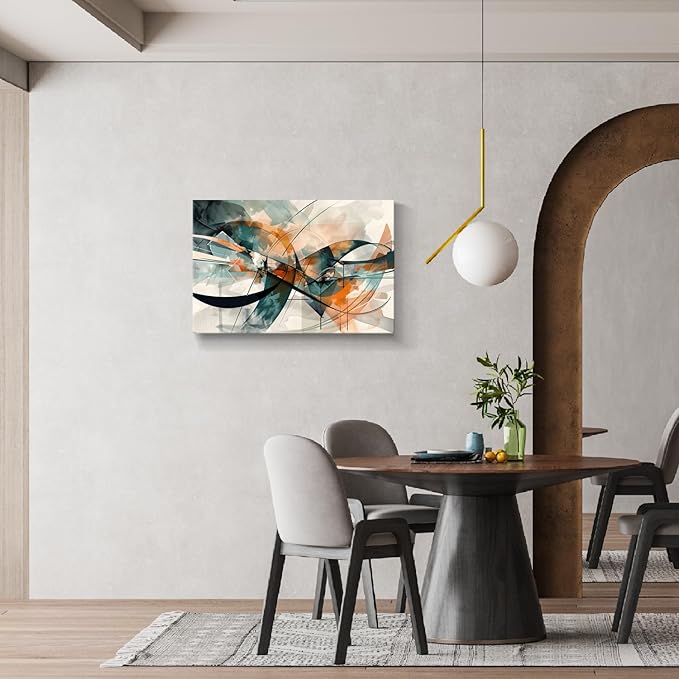 gaosoul Modern Abstract Canvas Wall Art Graffiti Artwork in Cyan and Orange Colors Framed Elegant Morandi Color Painting Prints for Living Room Bedroom Office Decor 30x20in