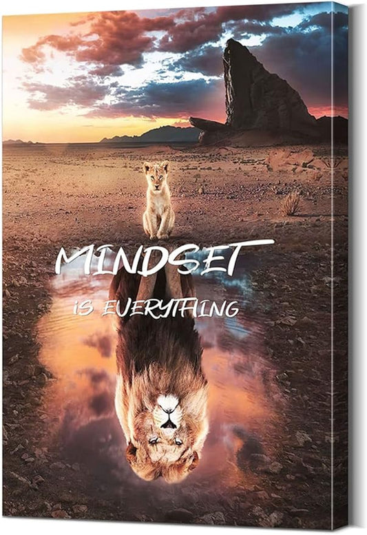 Mindset is Everything Wall Art - Inspirational Motivational Poster Print 28x40 Inches, Lightweight Canvas Wall Decor with Wooden Frame, Quotes for Office, Study Room - Positive Affirmation Art