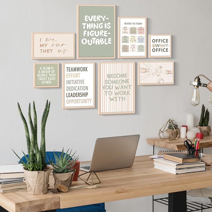 Faccito 8 Set Everything Is Figureoutable Inspirational Wall Art for Office Large Wooden Wall Decor Motivational Teamwork Framed Art Decor for Office Home Work Classroom Cubic