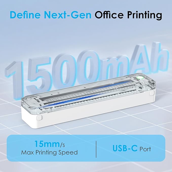 Bluetooth Thermal Printer, Portable Printer Wireless for Travel,Office&School, Includes 3 Rolls Paper – Supports US Letter,A4 Thermal Paper, Inkless Printing, Compatible with iOS,Android&Laptops