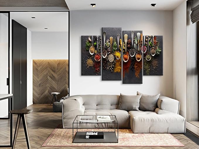 YOUHONG 4 Pieces Kitchen Wall Art - Spices Poster, Food Decor, Dining Room Decor (48''W x 32''H)
