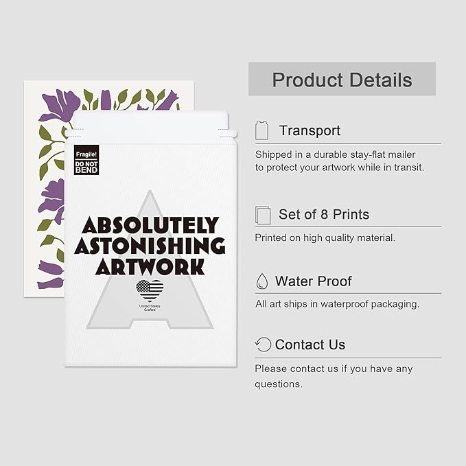 SIGNWIN Adhesive Canvas Poster Bathroom Decor, Wall Art Room Decor Multicolor for Living Room, Bedroom, Office Purple Female Portrait Lavender Flowers Vintage Illustrations Bohemian - 12"x16"x 8