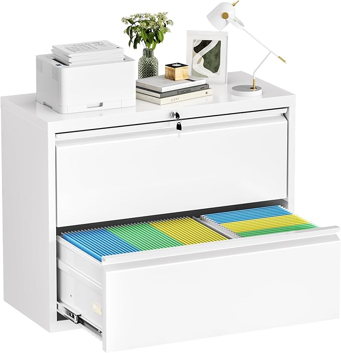 Oakcloud 3 Drawer Metal Vertical File Cabinet with Lock, Filing Cabinet for Home Office, File Storage Cabinet for A4/F4/Letter/Legal Size, Easy Assemble (28“-White)
