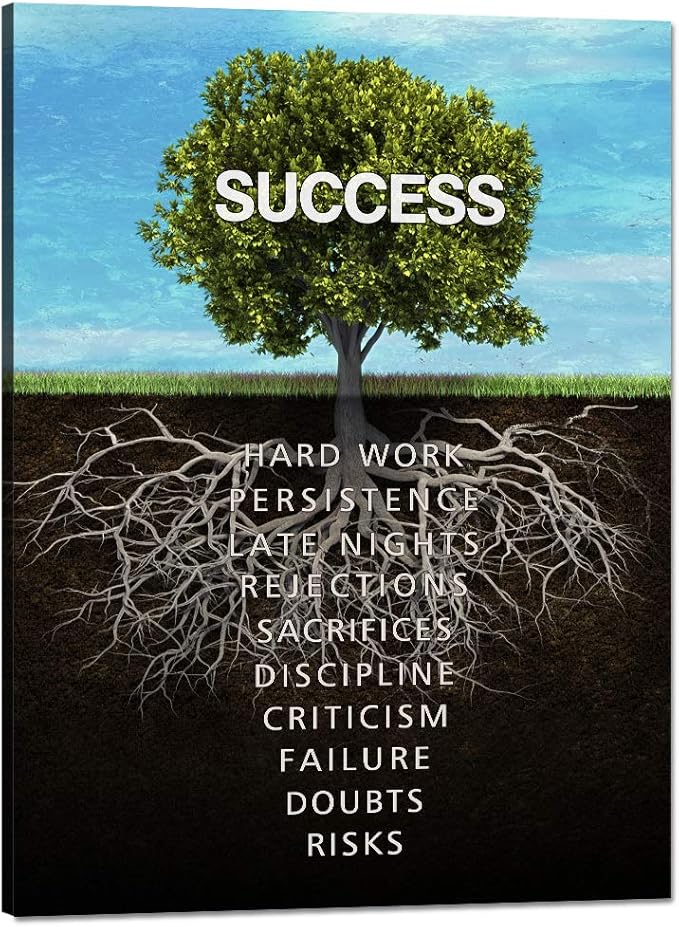 Modern Inspirational Picture Wall Art Success Tree Motivational Teamwork Quotes Canvas Painting Living Room Wall Decor Artwork Stretched and Wooden Frame Easy to Hang - 18''Wx24''H