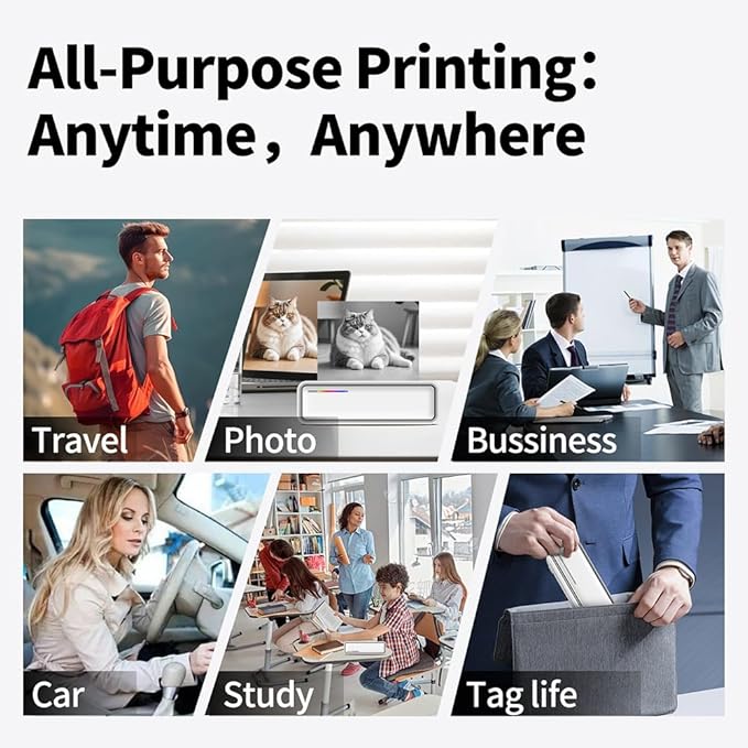 A4 Portable Paper Printer Thermal Printing Wireless BT Connect Compatible with iOS and Android Mobile Photo Printer Port 210mm Wide for Outdoor Travel Home Office Printing Sketches Reports