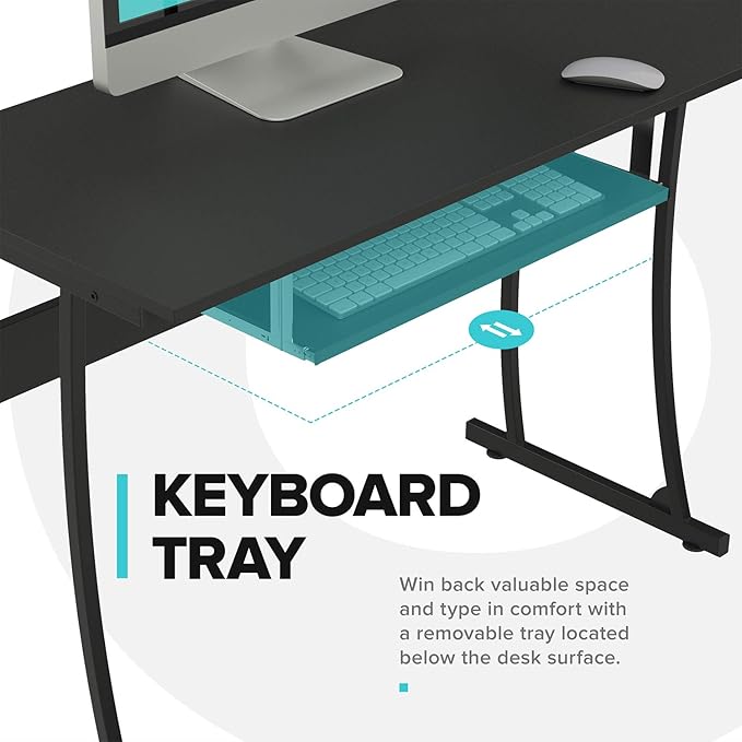 RIF6 L Shaped Modern Computer Home Office Gaming Desk with Keyboard Tray and Cable Management, Easy Assembly, Black