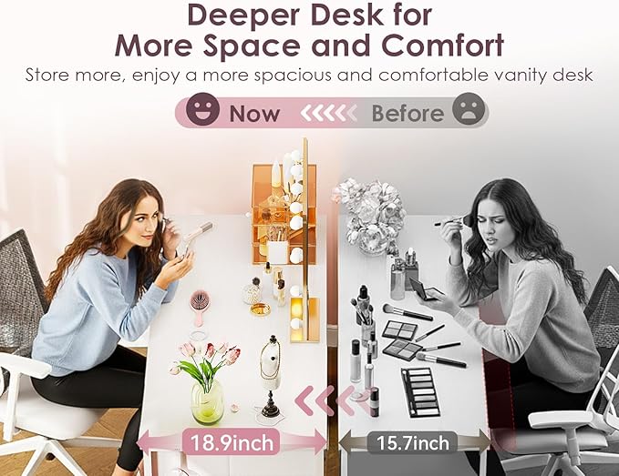 ODK 55 Inch Vanity Desk with 8 Fabric Drawers, Modern Makeup Desk for Bedroom & Dressing Room with Large Storage, Ideal for Home Office, Study.Pure White.