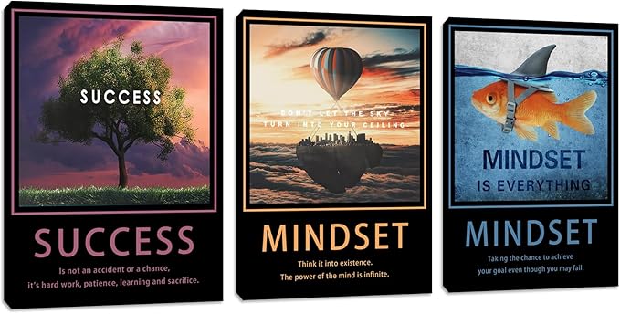 Azrosap Motivational Wall Art Canvas Prints, 3 Panel 60"W x 28"H Modern Inspirational Quotes Wall Decor for Home Office Living Room Bedroom