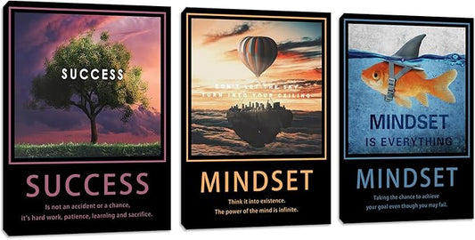 Azrosap Motivational Wall Art Canvas Prints, 3 Panel 60"W x 28"H Modern Inspirational Quotes Wall Decor for Home Office Living Room Bedroom